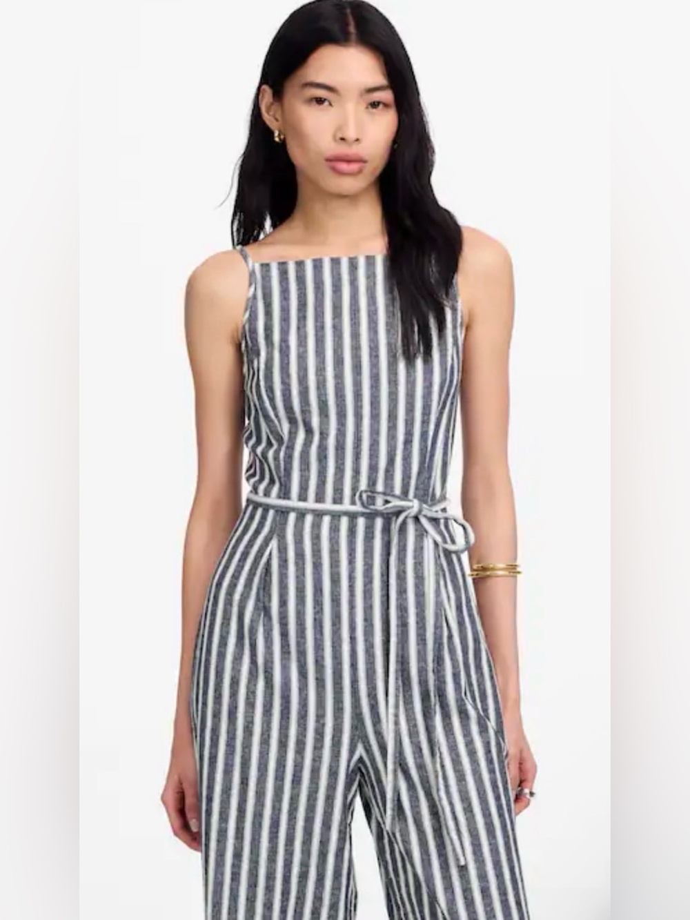 NWOT | Madewell Pleated Wide-Leg Jumpsuit in Pinstripe Linen | Size 6 - Picture 2 of 8